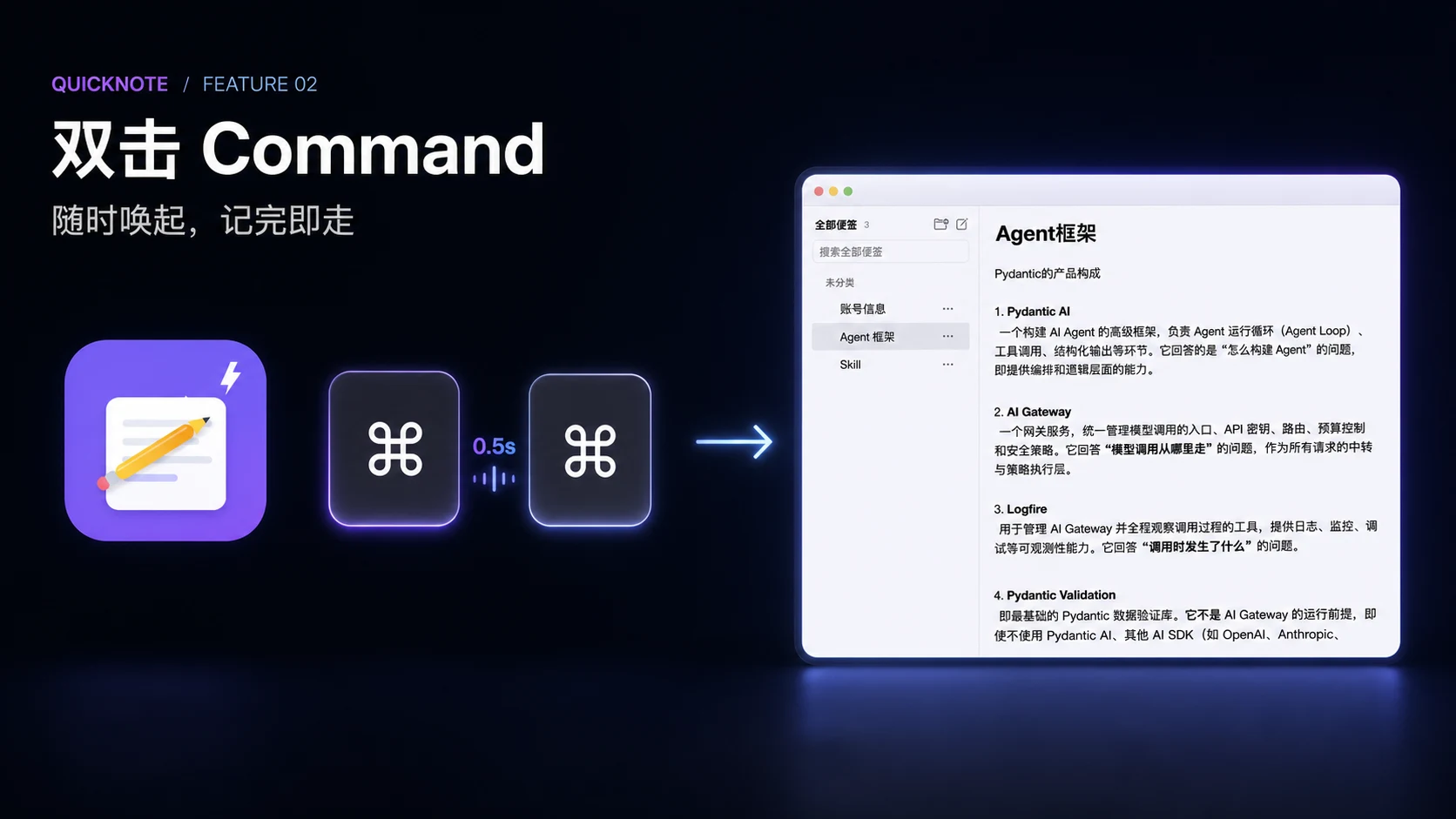 QuickNote 双击 Command 全局快捷键